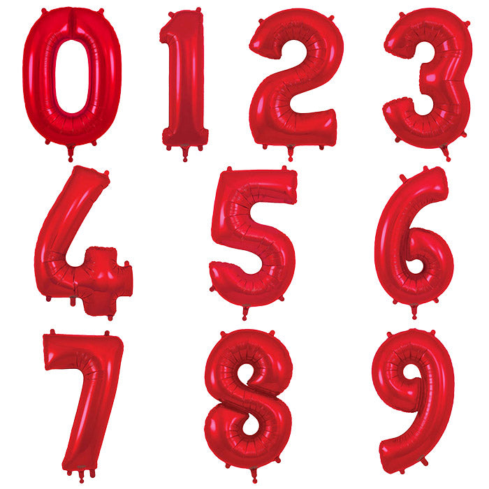 Red Number Balloons 0-9 Foil 34 inches | Party Save Smile