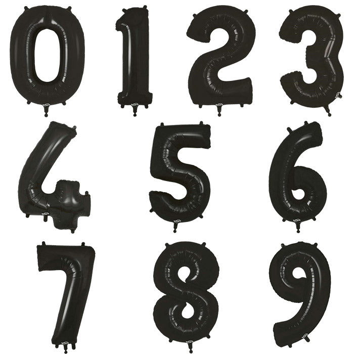 Black Number Balloons 0-9 Foil 34 inches | Party Save Smile