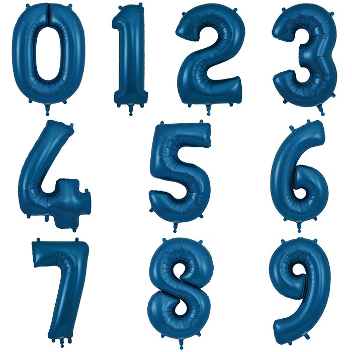Navy Blue Number Balloons 0-9 Foil 34 inches | Party Save Smile