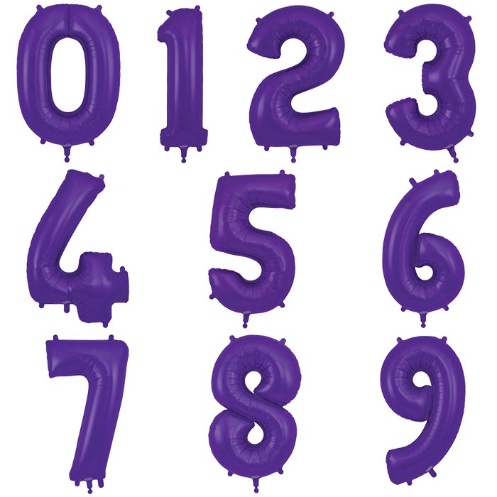 Purple Number Balloons 0-9 Foil 34 inches | Party Save Smile