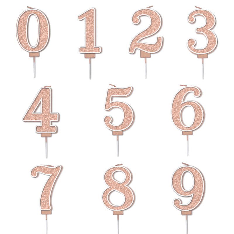 Sparkling Rose Gold Number Birthday Cake Candles 0-9 | Party Save Smile