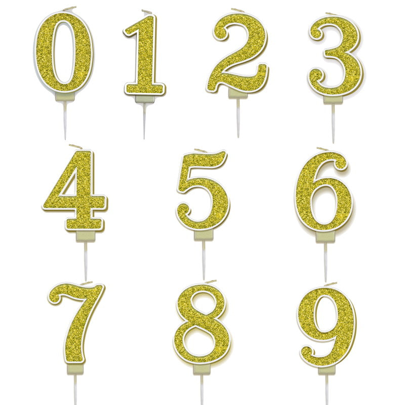 Sparkling Gold Number Candles 0-9 | Party Save Smile