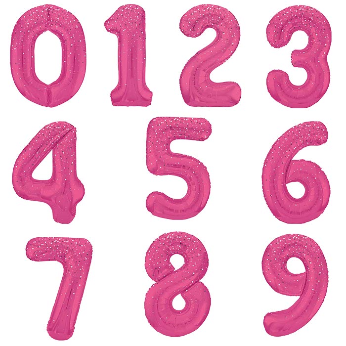 Hot Pink Dots Number Foil Balloons 0-9: 34 Inches | Party Save Smile