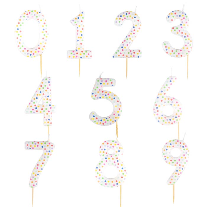 Rainbow Polka Dot Number Cake Candles 0-9 | Party Save Smile