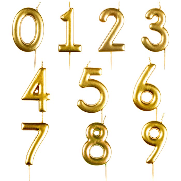 Gold Metallic Cake Candles 0-9 | Party Save Smile