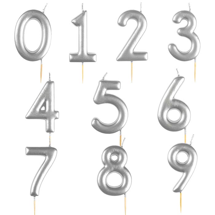 Silver Metallic Cake Candles Number 0-9 | Party Save Smile