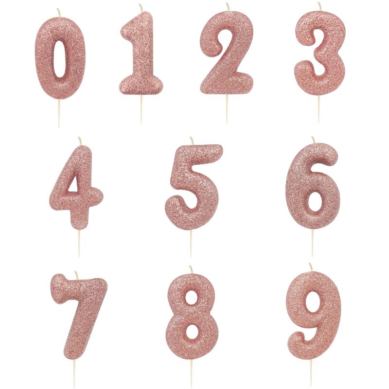Rose Gold Glitter Cake Candle Numbers 0-9 | Party Save Smile