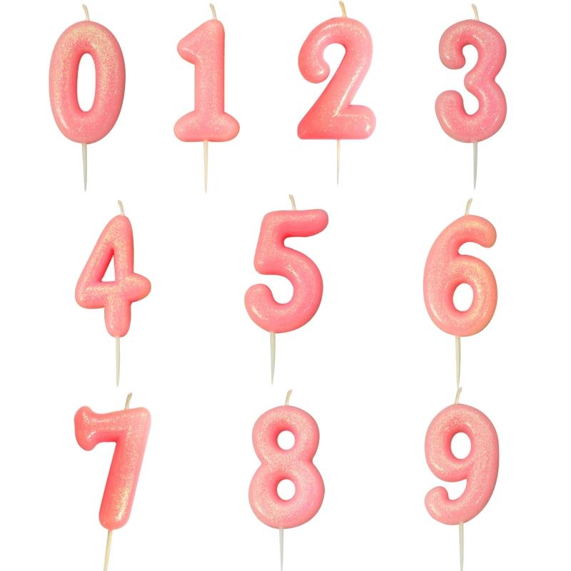 Pink Glitter Number Candles 0-9 | Party Save Smile