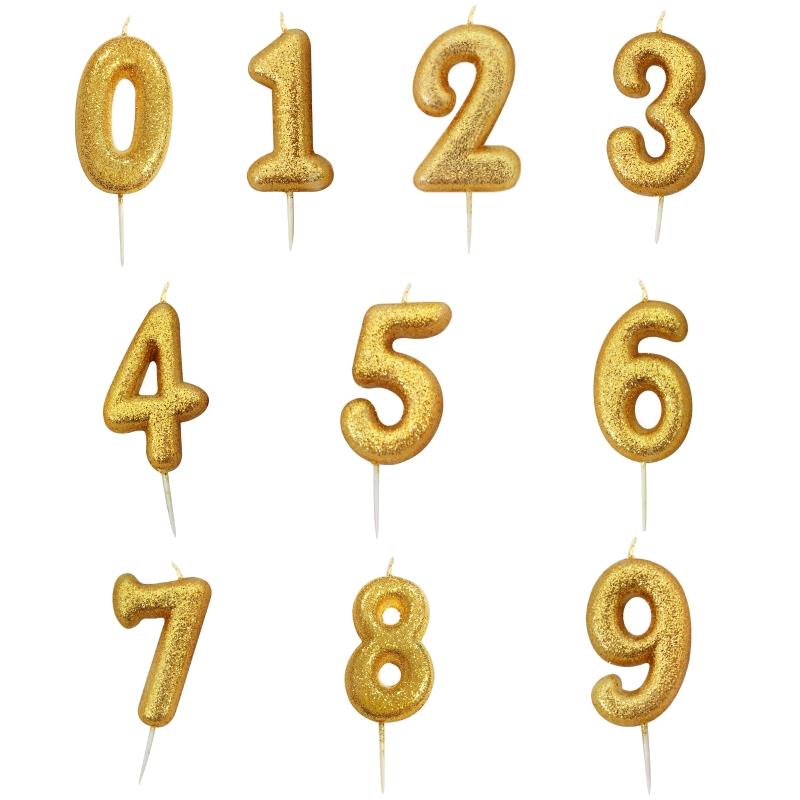 Gold Glitter Number Candles 0-9 | Party Save Smile
