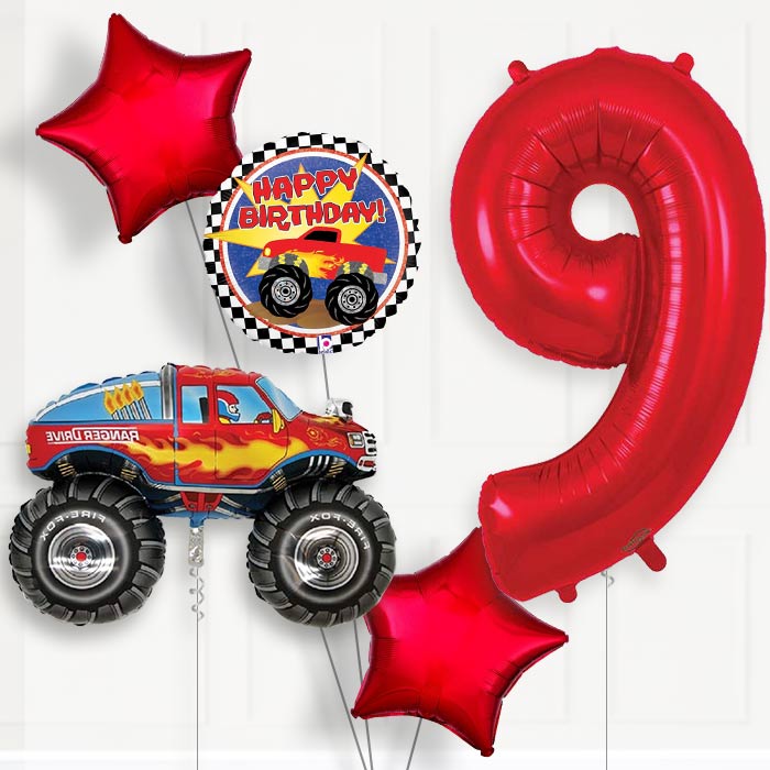 Monster Truck Birthday Balloon Package Choose Age - 9th Birthday Balloon Package | Party Save Smile