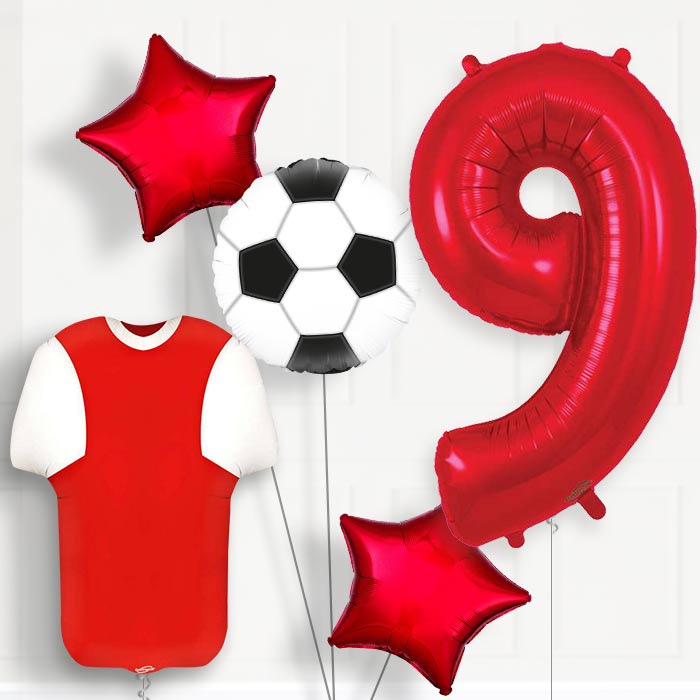 Red and White Football Shirt Birthday Package Choose Age - 9th Birthday Balloon Package | Party Save Smile