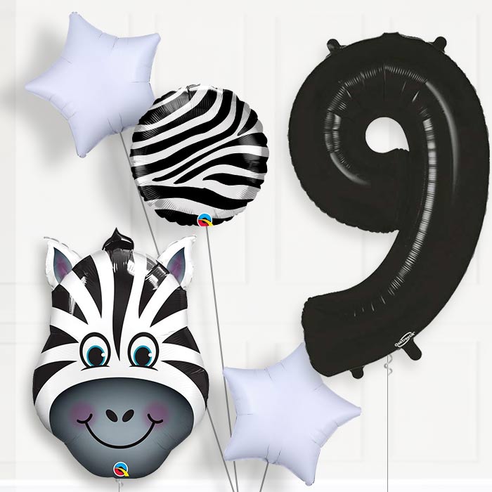 Zebra Birthday Balloon Package Choose Age - 9th Birthday Balloon Package | Party Save Smile