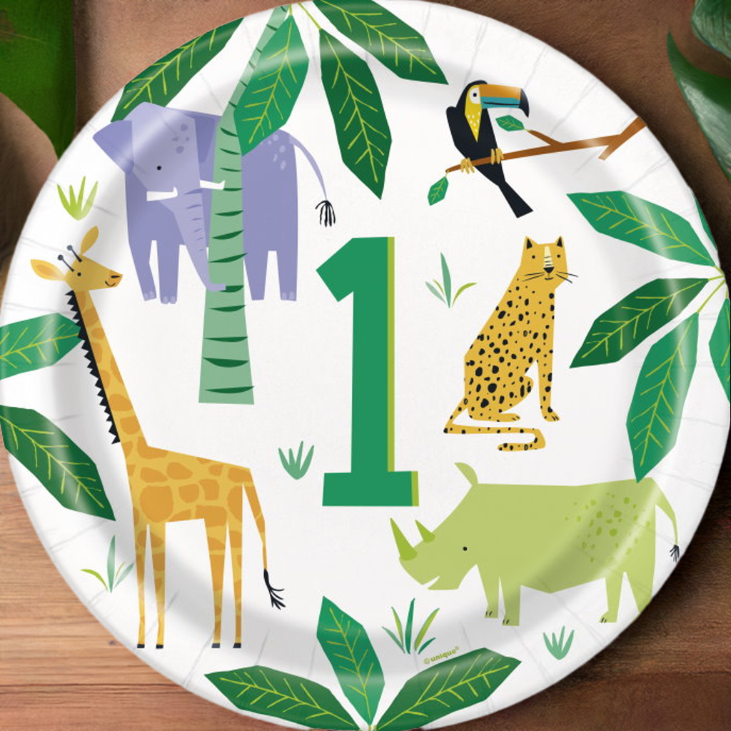 Animal Jungle 1st Birthday Party Plates 23cm Pack of 8
