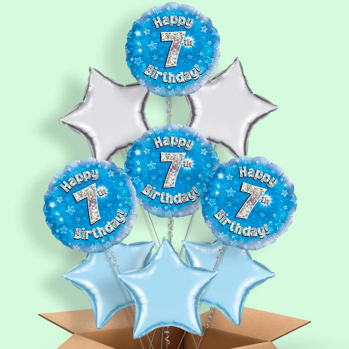 Happy 7th Birthday Blue Stars Helium Balloon in a Box - 9 Balloon | Party Save Smile