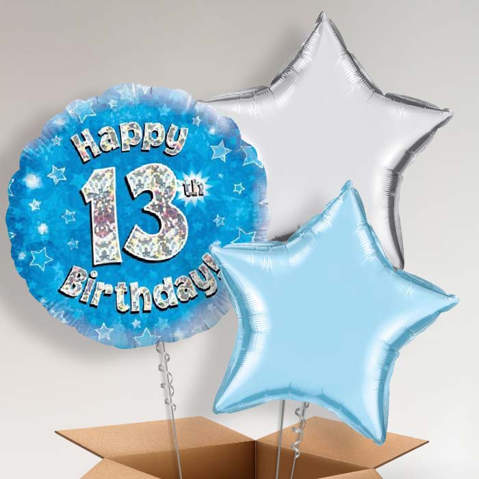 Blue Stars 13th Birthday Helium Balloon in a Box - 3 Balloon | Party Save Smile