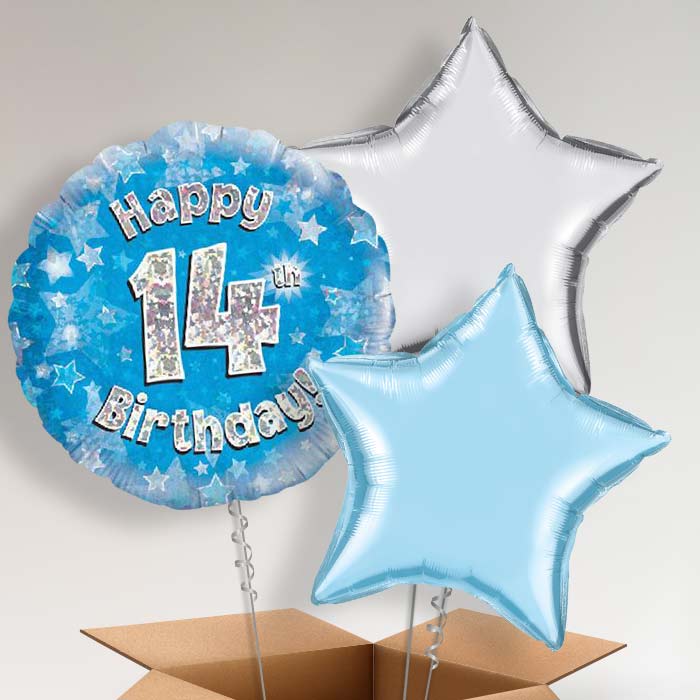 Blue 14th Birthday Helium Balloon in a Box - 3 Balloon | Party Save Smile