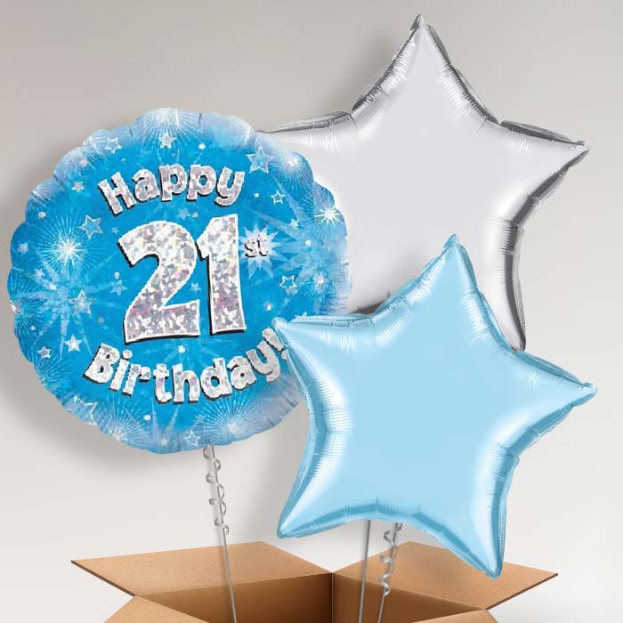 Happy 21st Birthday Blue Stars Helium Balloon in a Box - 3 Balloon | Party Save Smile