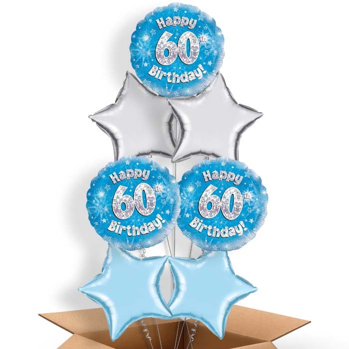 Happy 60th Birthday Blue Stars Helium Balloon in a Box - 7 Balloon | Party Save Smile
