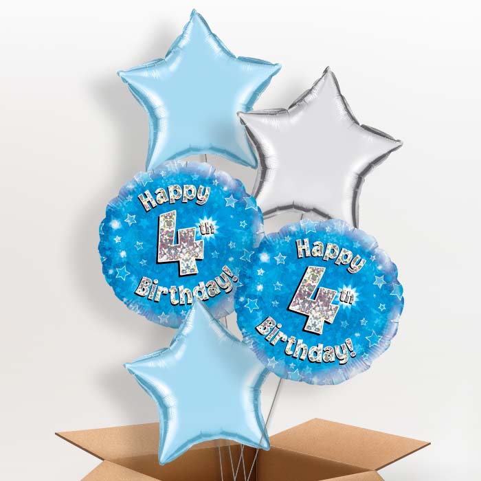Happy 4th Birthday Blue Stars Balloon in a Box - 5 Balloon | Party Save Smile