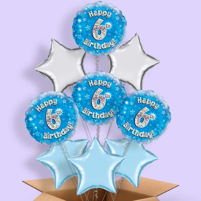 Happy 6th Birthday Blue Stars Helium Balloon in a Box - 9 Balloon | Party Save Smile