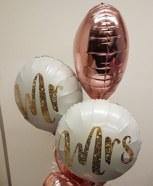 Rose Gold Mr and Mrs Wedding Helium Balloons, London