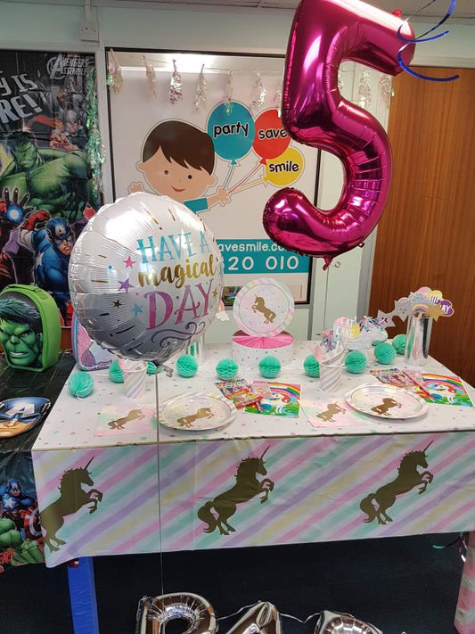 Pastel Unicorn Birthday Table Decorations and Balloons, Coalville