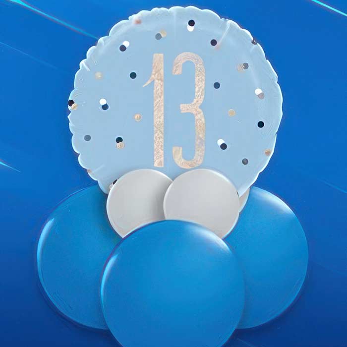 Stunning 13th Birthday Table Decorations featuring a blue centerpiece with a glittery 13 design for festive celebrations