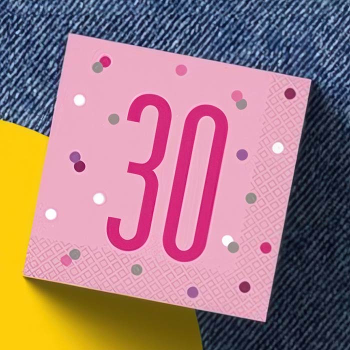 Sophisticated 30th Birthday Napkins with elegant pink design and confetti for a memorable celebration