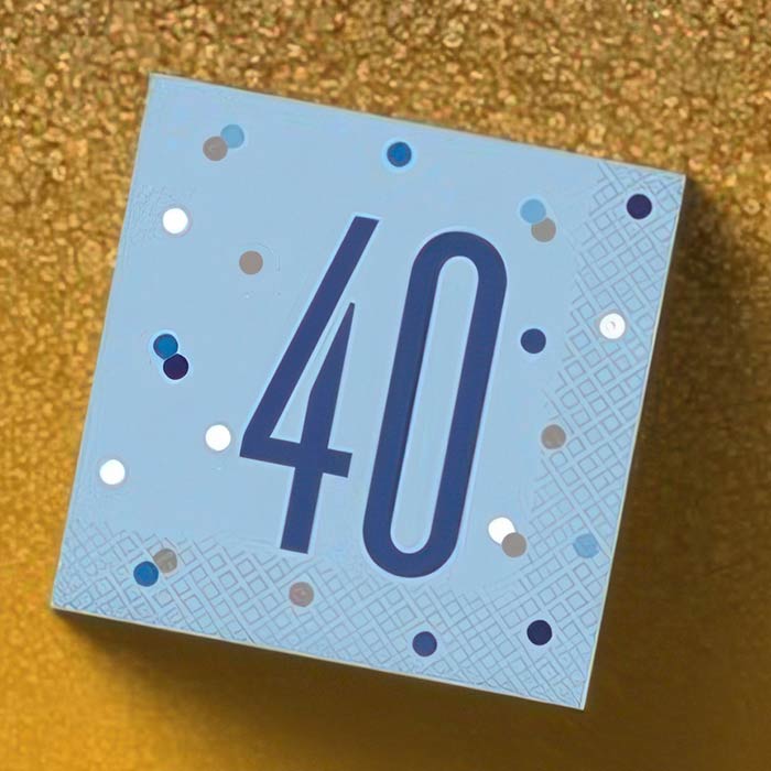 Stylish 40th Birthday Party Napkins in blue with confetti design perfect for milestone celebrations
