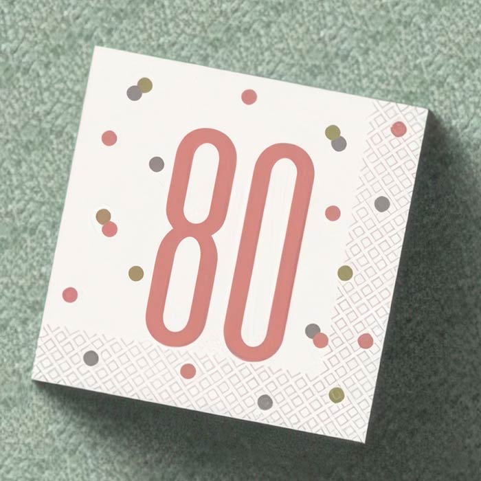Stylish 80th birthday napkins with a large number 80 and colorful accents for festive celebrations