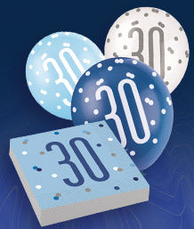 Blue Glitz 30th Birthday Party Supplies | Balloon | Decoration | Pack