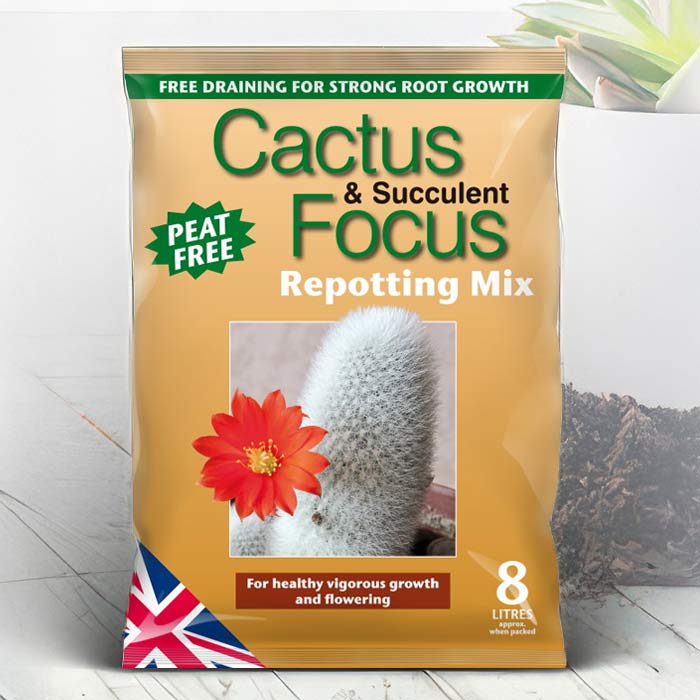 Cactus Soil bag of peat-free repotting mix designed for healthy cactus growth and flowering
