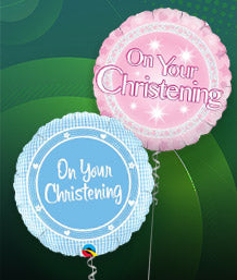 A selection of Christening balloons in several themes and colours.