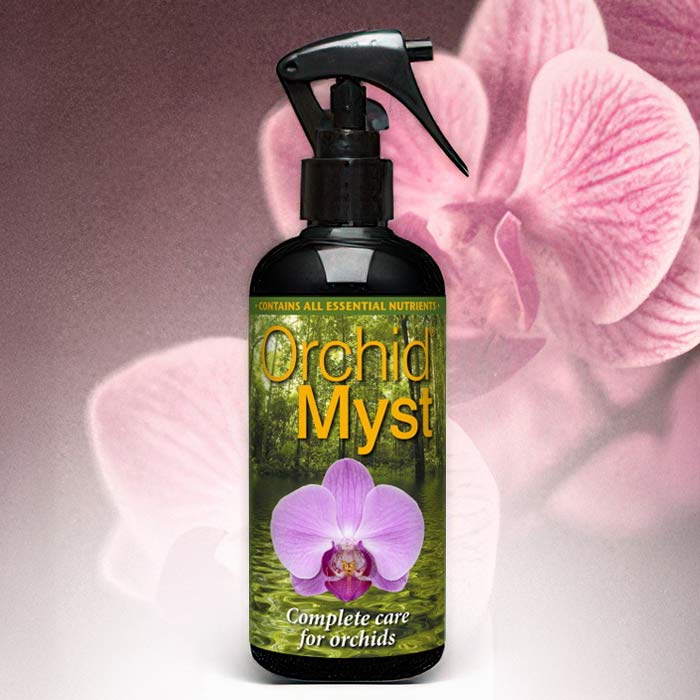 Orchid Myst spray bottle designed for complete care of orchids with essential nutrients for thriving plants