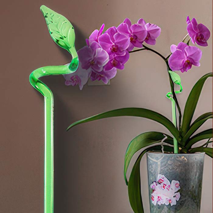 Decorative orchid sticks supporting blooming orchids in a stylish pot for optimal growth