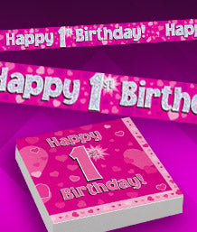 Pink Happy 1st Birthday Girl Party Supplies and Ideas