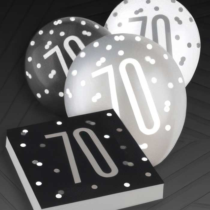 Black Glitz 70th Birthday Party Supplies | Balloon | Decoration | Pack