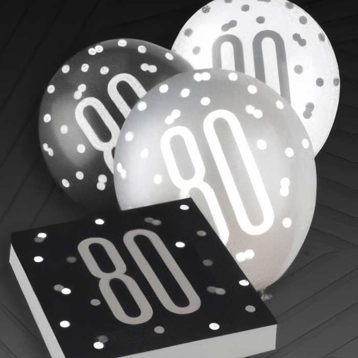 Black Glitz 80th Birthday Party Supplies | Balloon | Decoration | Pack