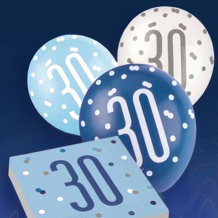Blue Glitz 30th Birthday Party Supplies | Balloon | Decoration | Pack