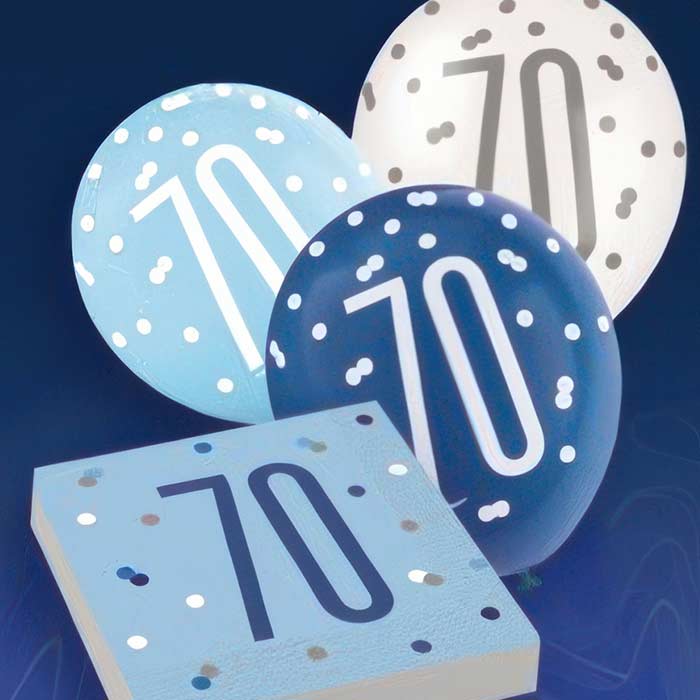 Blue Glitz 70th Birthday Party Supplies | Balloon | Decoration | Pack
