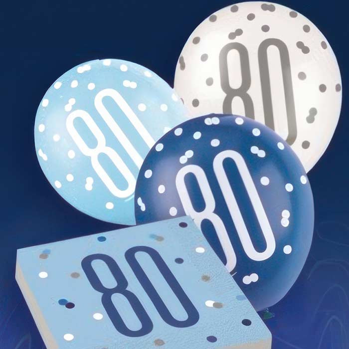 Blue Glitz 80th Birthday Party Supplies | Balloon | Decoration | Pack