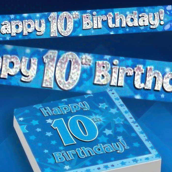 Blue Happy 10th Birthday Boy Party Supplies and Ideas