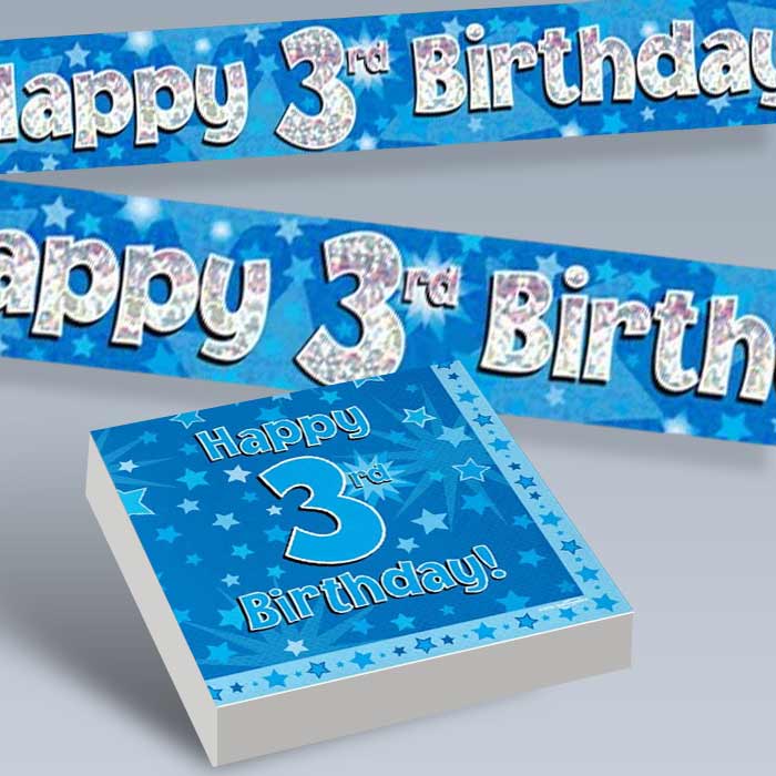 Blue Happy 3rd Birthday Boy Party Ideas and Supplies