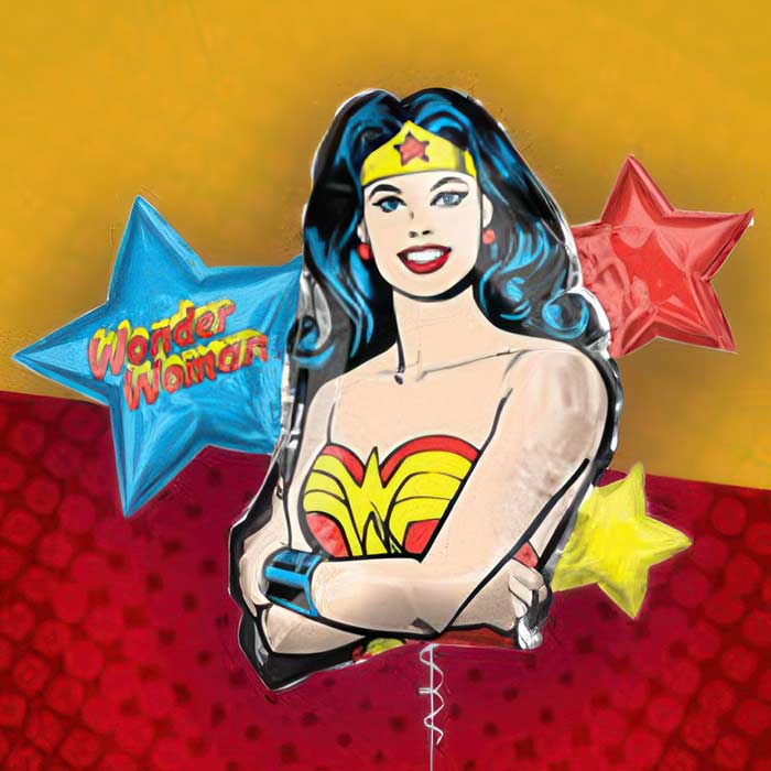 Wonder Woman Birthday Party Supplies featuring balloons and decorations for a fun and heroic celebration