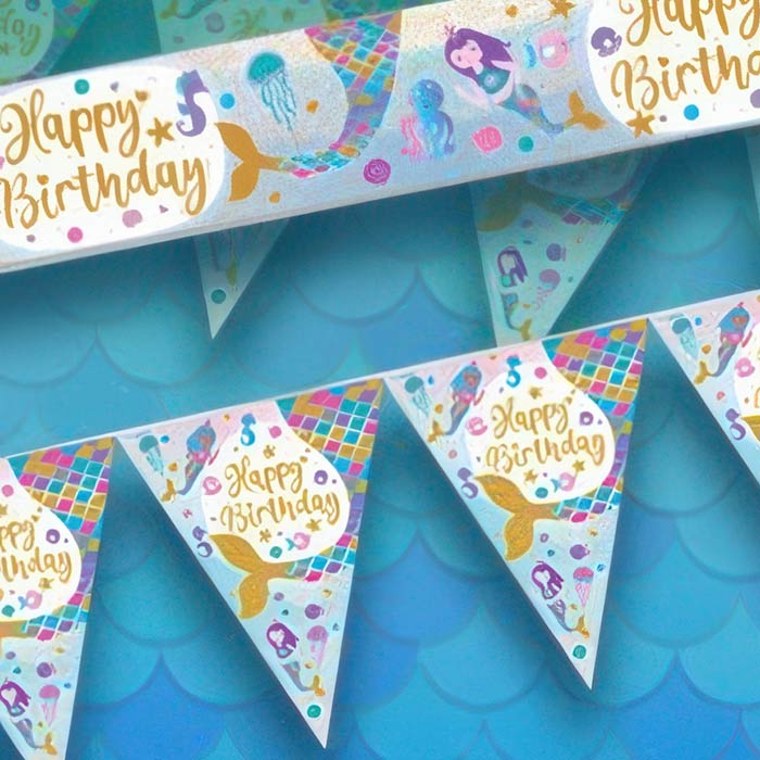 Colorful Mermaid Birthday Banner with festive designs for a perfect party celebration