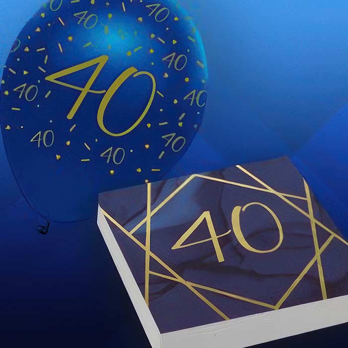 Navy Blue & Gold Geode 40th Birthday Party Supplies | Balloon | Decoration | Packs