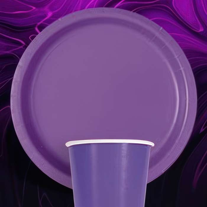 Neon Purple Party Supplies & Decorations featuring vibrant plates and cups for festive celebrations