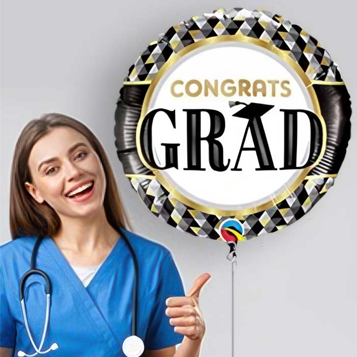 Celebrate with Nurse Graduation Balloons featuring a congratulatory design for new nurses