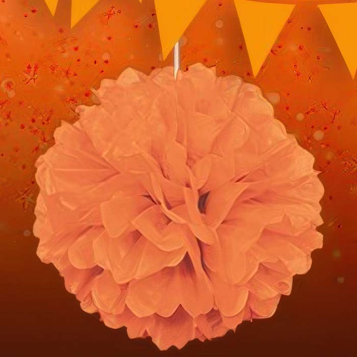 Vibrant collection of Orange Party Decorations including pom-poms and banners for festive occasions