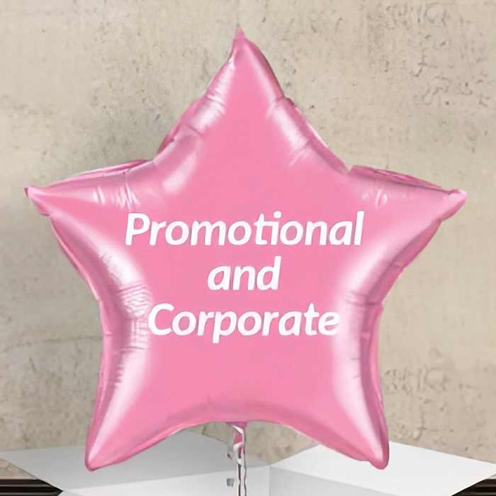 Personalised Corporate Foil Balloons in star shape with promotional and corporate text for events